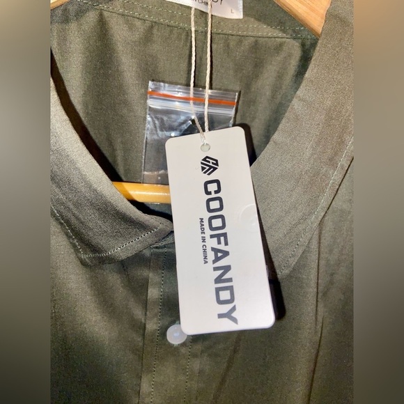 2/40$ Men’s COOFANDY kaki army green buttoned long sleeves shirt Sz Large - Picture 7 of 9